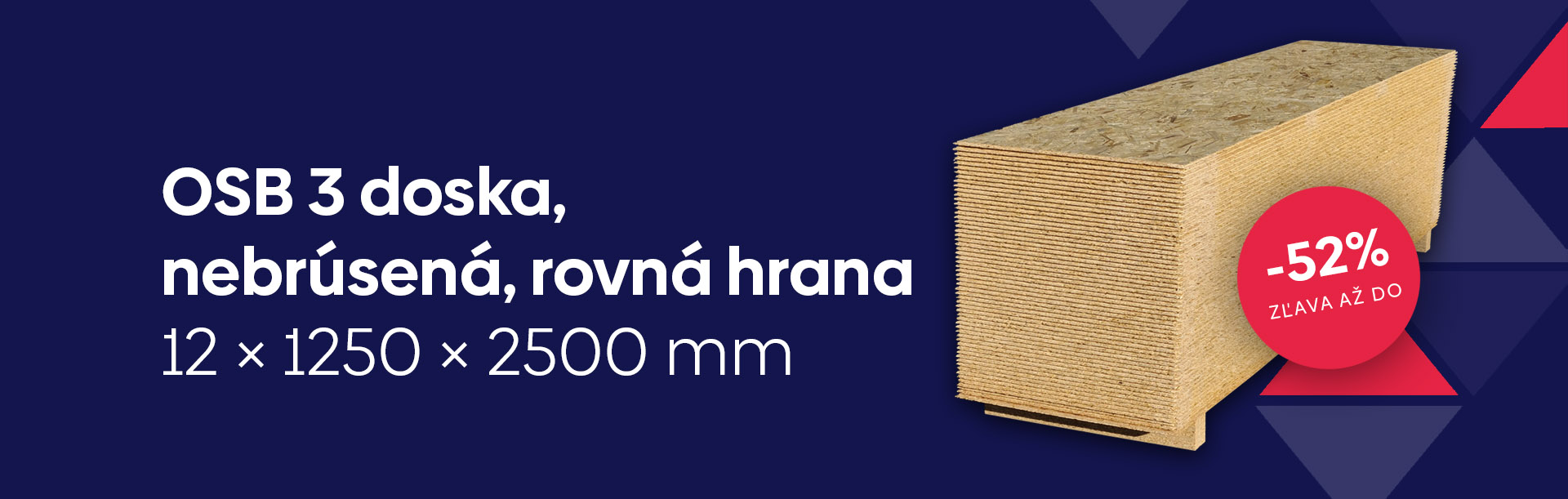OSB-3 doska nebrúsená, rovná hrana, 12 × 1250 × 2500 mm